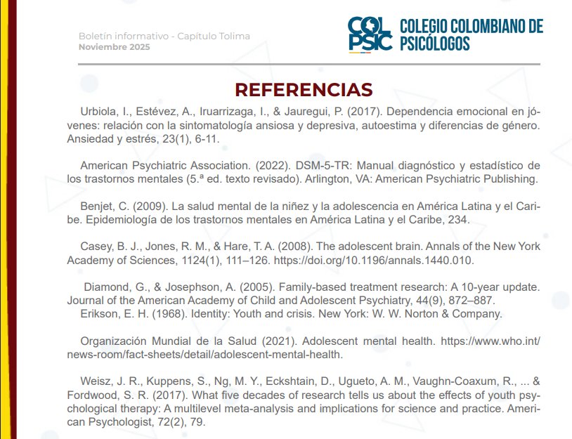 Boletín informativo - Capítulo Tolima Laura Vargas Psicóloga Clínica 